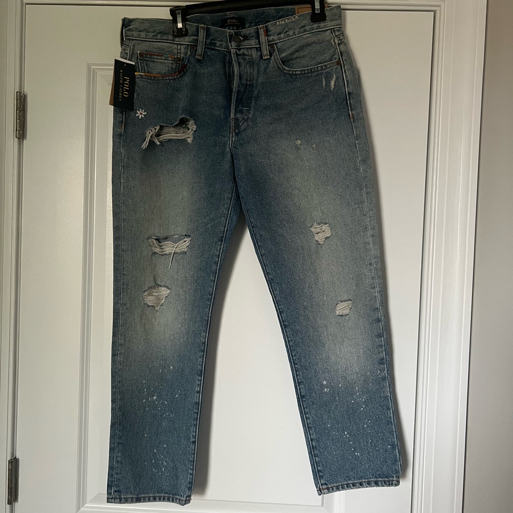 Nwt Polo Ralph Lauren Avery Boyfriend Blue Jeans Flower Embroidery Women Sz 28